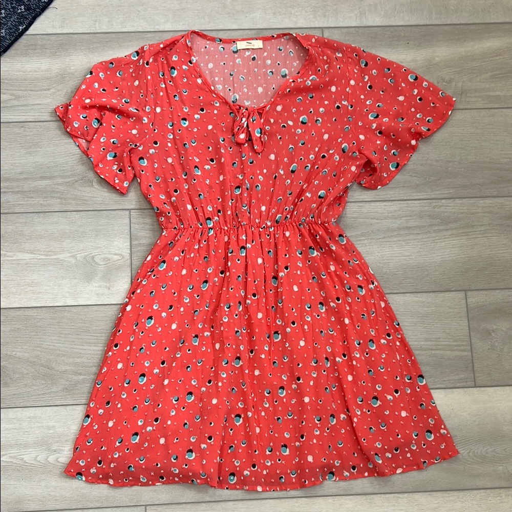 Pink Patterned Dress with Short Sleeves
